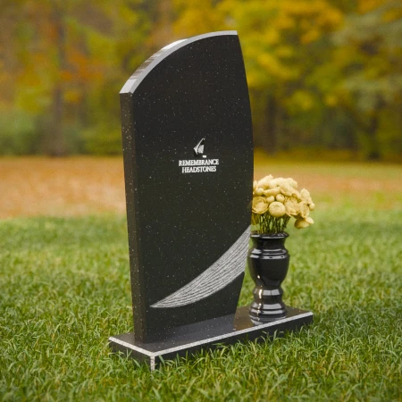1844 - Modern Upright Headstone with Sleek Curved Profile and Wave Detail