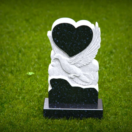 Soaring grace and loving shape unite in dove-heart tombstones