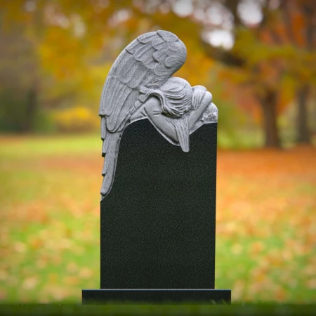 1869 - Weeping Angel Headstone with Sculpted Wings and Elegant Curved Top