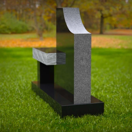 1987 - Celestial-Themed Upright Headstone with Bench and Moonlit Design
