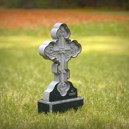 Black granite ornate cross headstone for memorials