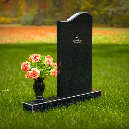 Curved granite headstones with elegant flower vase tribute.