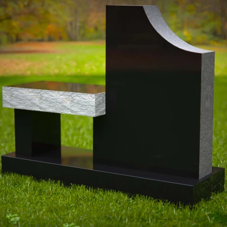1987 - Celestial-Themed Upright Headstone with Bench and Moonlit Design