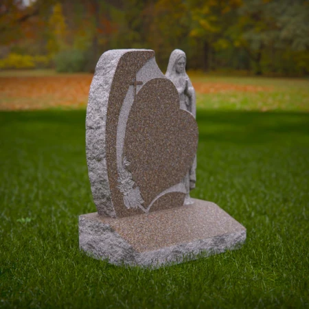 1927 - Heart-Shaped Monument with Carved Praying Figure and Cross Accent