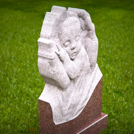 Sacred angel hands holding sleeping baby on headstones