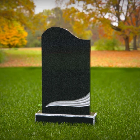 1870 - Modern Upright Headstone with Curved Top and Sculpted Wave Detail