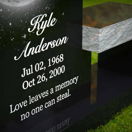 1987 - Celestial-Themed Upright Headstone with Bench and Moonlit Design