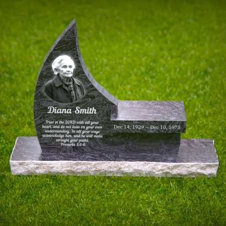 1991 - Elegant Upright Memorial Headstone with Photo, Scripture, and Bench