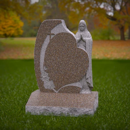 1927 - Heart-Shaped Monument with Carved Praying Figure and Cross Accent