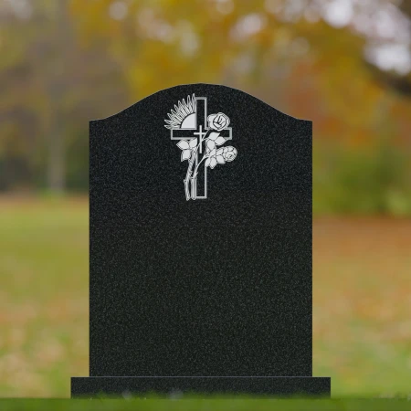 1702 - Traditioneller Gedenkstein mit Kreuz und Blumen-Gravur