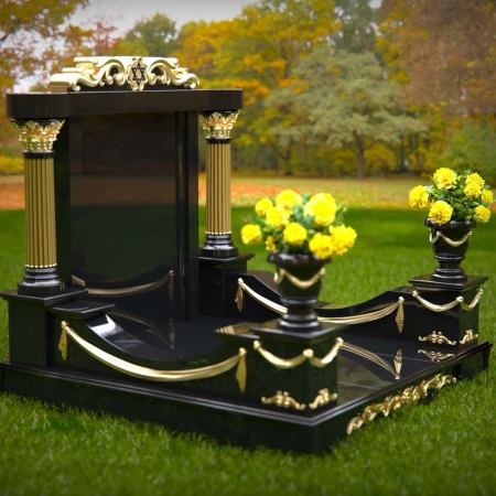 1965 - Luxurious Granite Monument with Gold Accents and Star of David
