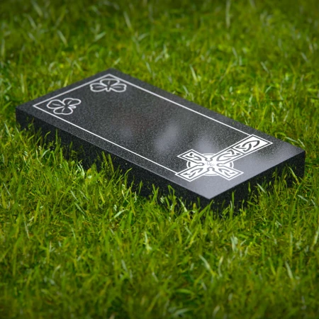 1642 - Celtic Cross Flat Granite Grave Marker with Shamrock Engraving