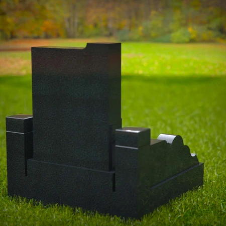 1563 - Modern Black Granite Headstone with Asian-Inspired Engraving