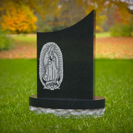 1578 - Lápida Conmemorativa de Granito Negro con Grabado de la Virgen de Guadalupe