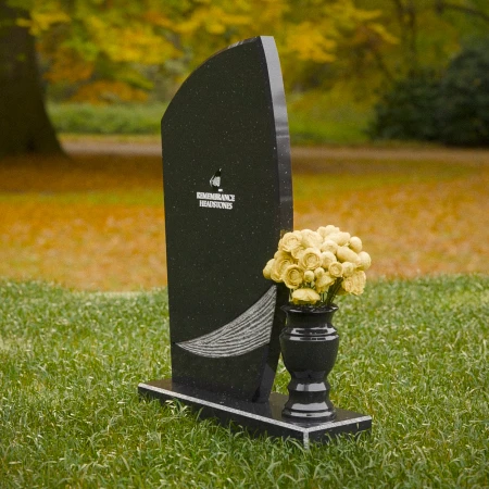 1844 - Modern Upright Headstone with Sleek Curved Profile and Wave Detail