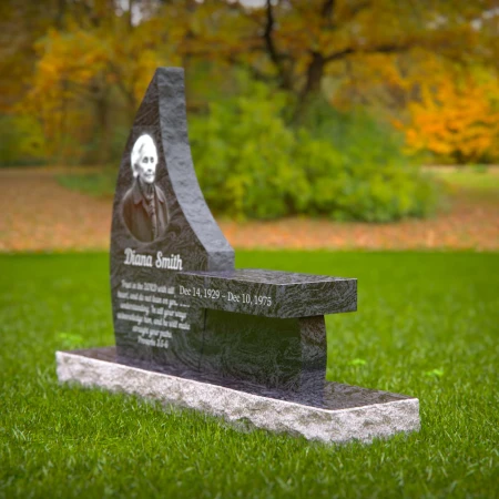 1991 - Elegant Upright Memorial Headstone with Photo, Scripture, and Bench