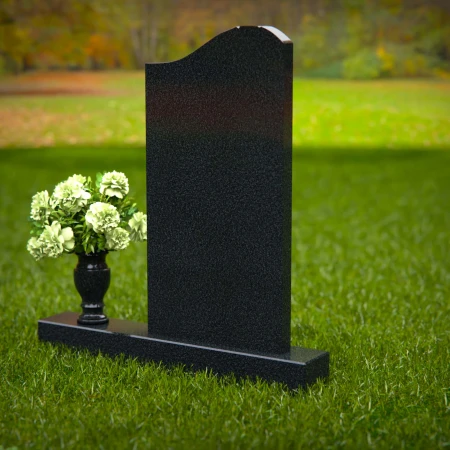 Granite headstones featuring a cross design and flower vase.
