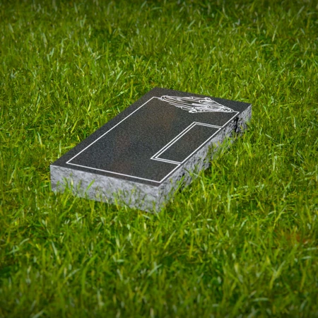 1645 - Flat Granite Grave Marker with Virgin Mary Engraving