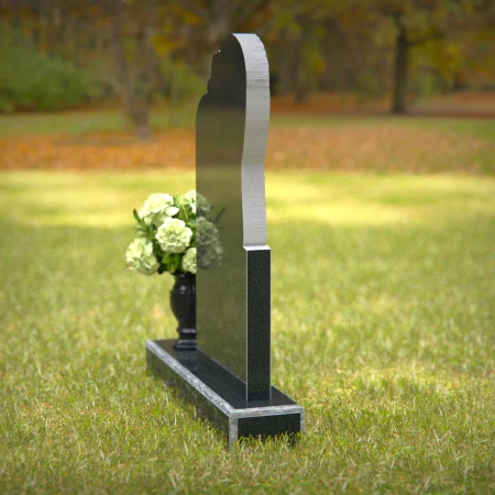 Serene angel black granite headstone with flower vase — perfect memorial tribute.