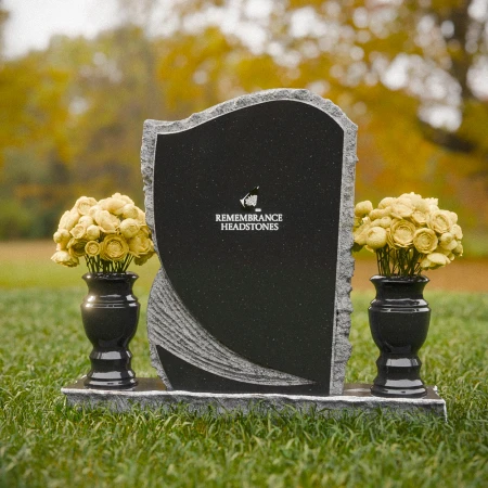 1853 - Curved Upright Headstone with Natural Border and Decorative Carving