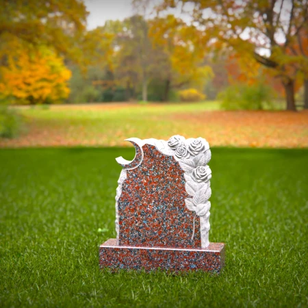 engraved lunar symbol with rose as a mark of affection for grave markers