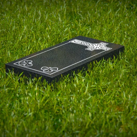 1642 - Celtic Cross Flat Granite Grave Marker with Shamrock Engraving