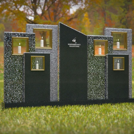 1250 - Modern Multi-Panel Granite Headstone with Candle Display 