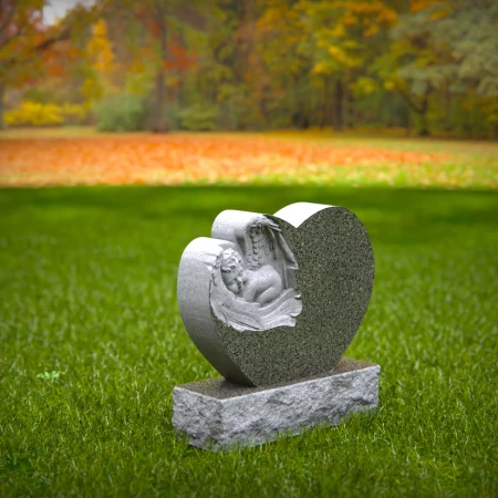 Grace-borne tombstones showing baby at rest on heartstone