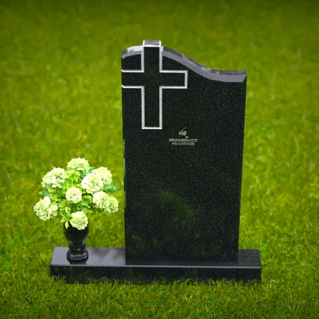 Granite headstones with cross engraving symbolizing faith and remembrance.