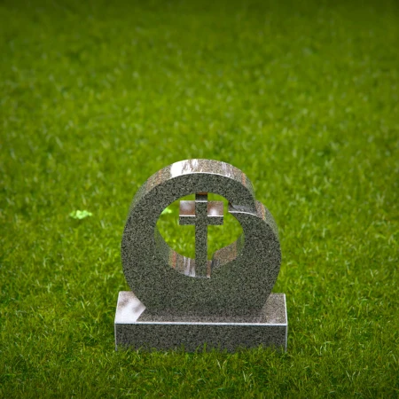 1954 - Modern Granite Headstone with Carved Cross and Circular Embrace Design