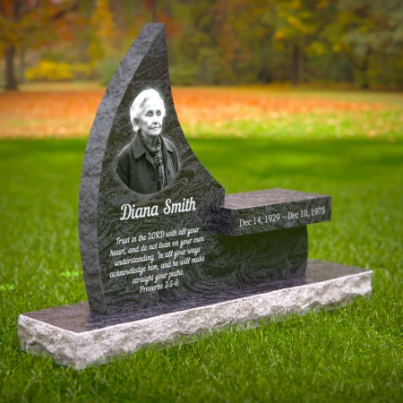 1991 - Elegant Upright Memorial Headstone with Photo, Scripture, and Bench