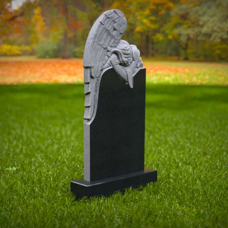 1869 - Weeping Angel Headstone with Sculpted Wings and Elegant Curved Top