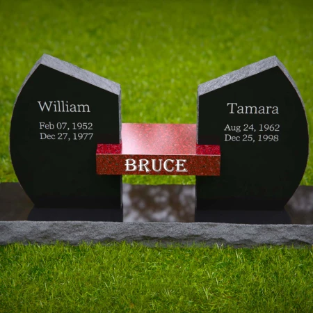 1994 - Unique Dual Headstone Memorial with Connecting Centerpiece Nameplate