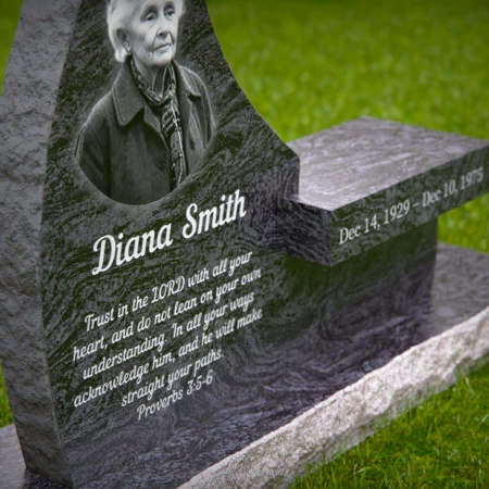 1991 - Elegant Upright Memorial Headstone with Photo, Scripture, and Bench
