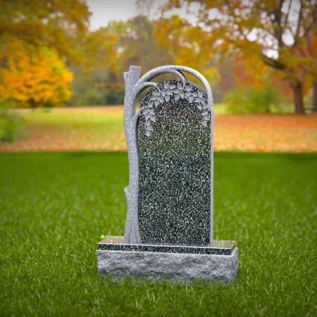The sheltering arch over a life-giving tree defines these tombstones
