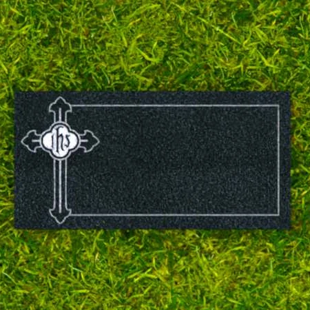 1640 - Elegan Granite Flat Grave Marker with Cross Engraving