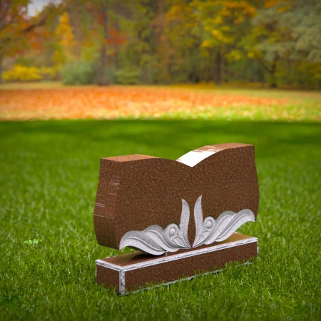 Elegant storytelling carved into this open book headstone prices