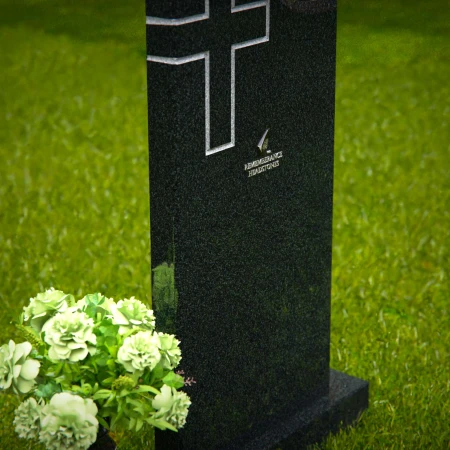 Granite headstones with cross engraving symbolizing faith and remembrance.