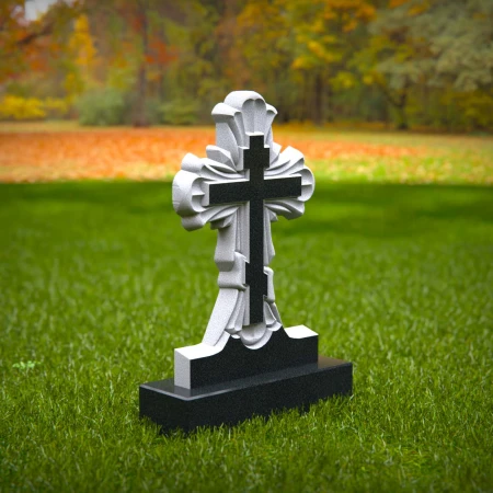 1866 - Dekorative christliche Kreuz Grabstein mit geschnitzten Details