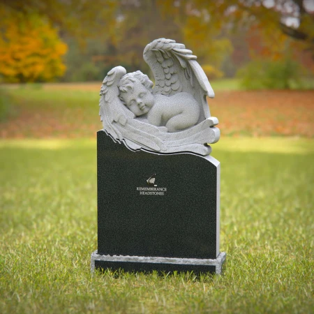 Black granite sleeping angel headstone for memorials