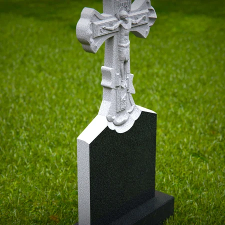 1860 - Christliches Kreuz Grabstein mit detaillierter Schnitzerei des Kruzifixes