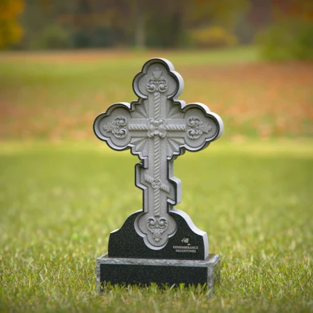 Black granite ornate cross headstone for memorials