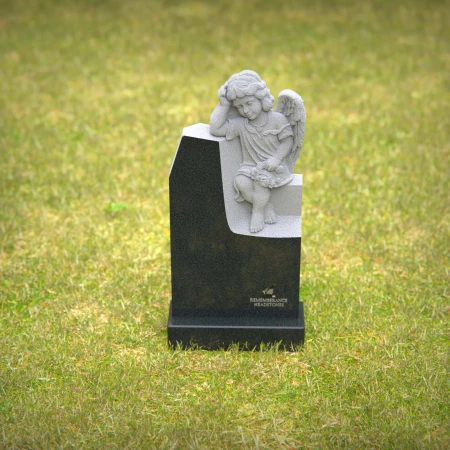 1240 - Angel Sitting on Granite Headstone – Elegant Memorial Tribute