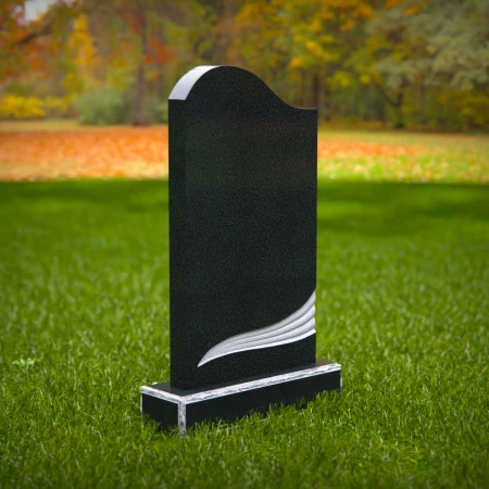 1870 - Modern Upright Headstone with Curved Top and Sculpted Wave Detail
