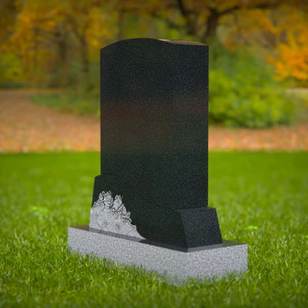 1583 - Eleganter schwarzer Granitgrabstein mit floraler Schnitzerei