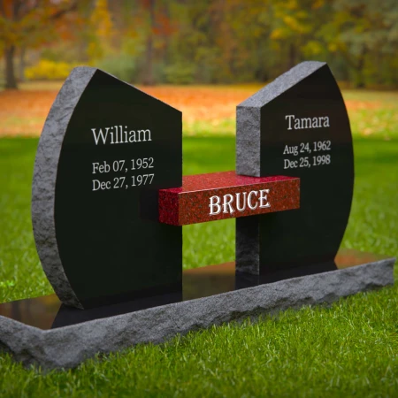 1994 - Unique Dual Headstone Memorial with Connecting Centerpiece Nameplate
