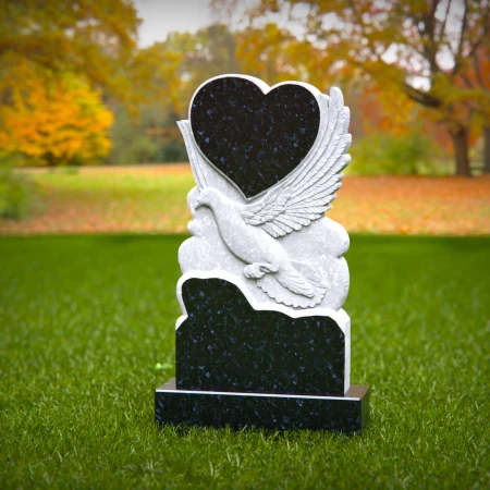 Soaring grace and loving shape unite in dove-heart tombstones