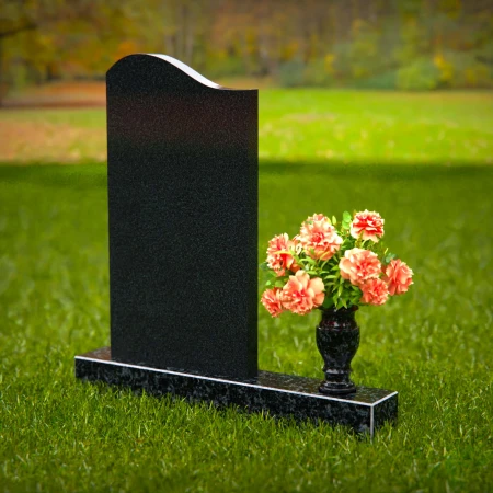 Curved granite headstones with elegant flower vase tribute.