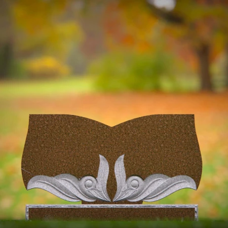 Elegant storytelling carved into this open book headstone prices