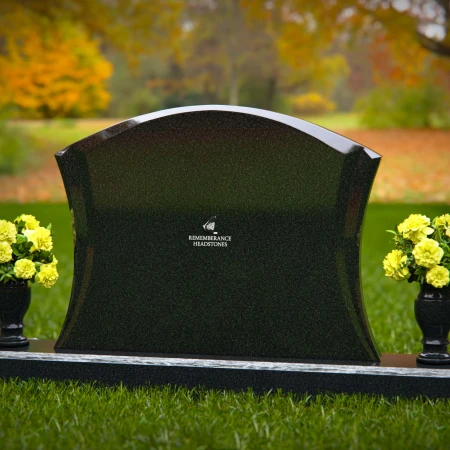 Waved granite headstones with dual flower vases for elegant tribute.